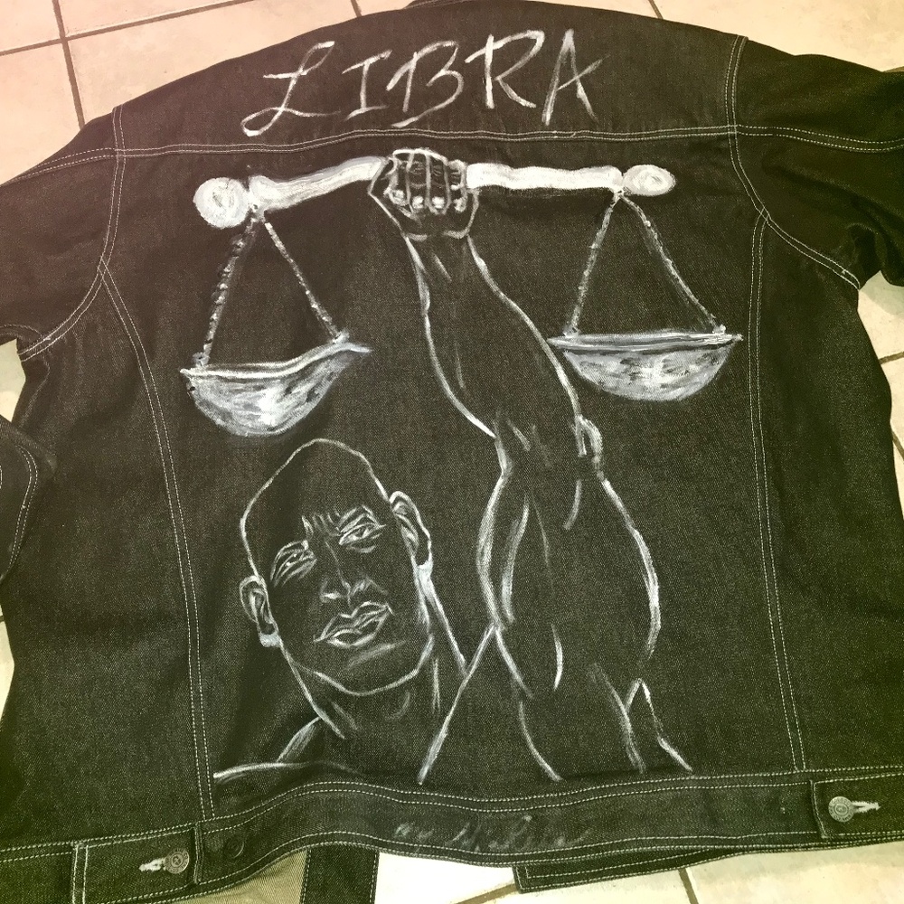 One of a kind hand painted Vintage  GODBODY denim jacket